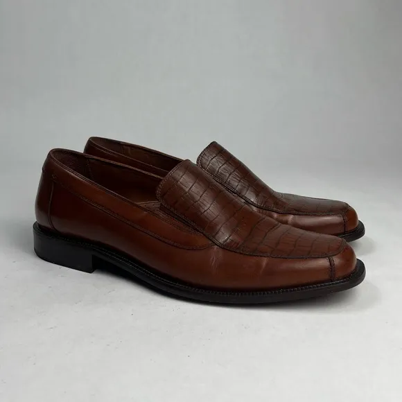 Stafford Brown Leather Croc Print Men's Loafers