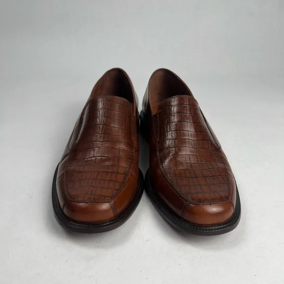 Stafford Brown Leather Croc Print Men's Loafers