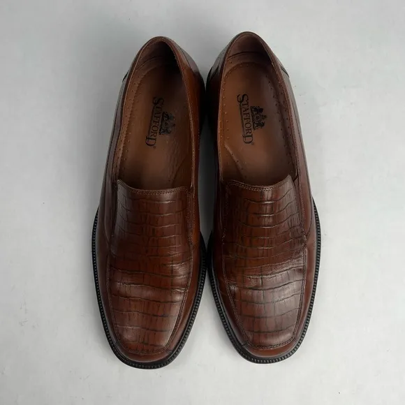 Stafford Brown Leather Croc Print Men's Loafers