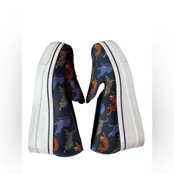 Stella McCartney Black Animal Printed Canvas Slip On Sneakers Size 39