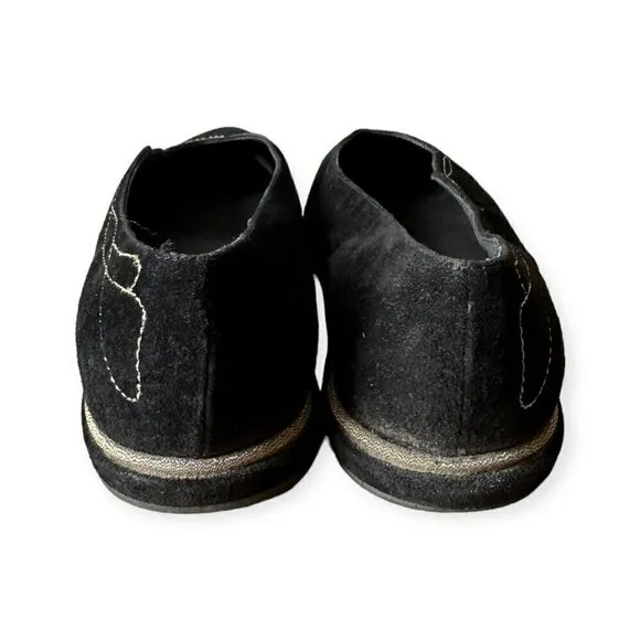 Stephane Kelian Vintage Suede Flats, Size 7.5 US, Black, Gold, 90s