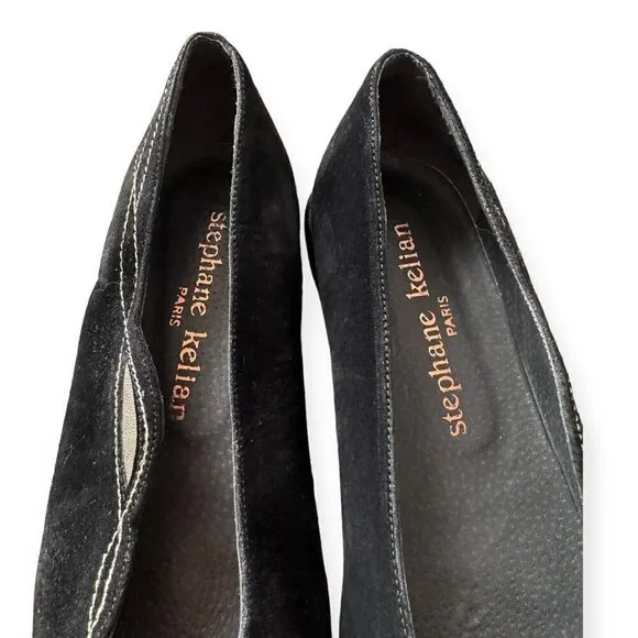 Stephane Kelian Vintage Suede Flats, Size 7.5 US, Black, Gold, 90s