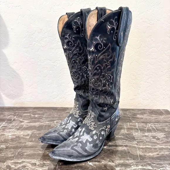 Sterling River Studded and Embroidered Leather Knee High Cowboy Boots