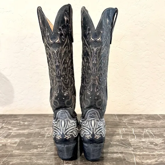Sterling River Studded and Embroidered Leather Knee High Cowboy Boots