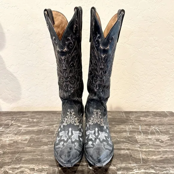 Sterling River Studded and Embroidered Leather Knee High Cowboy Boots