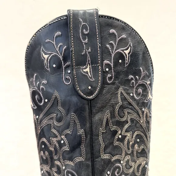 Sterling River Studded and Embroidered Leather Knee High Cowboy Boots