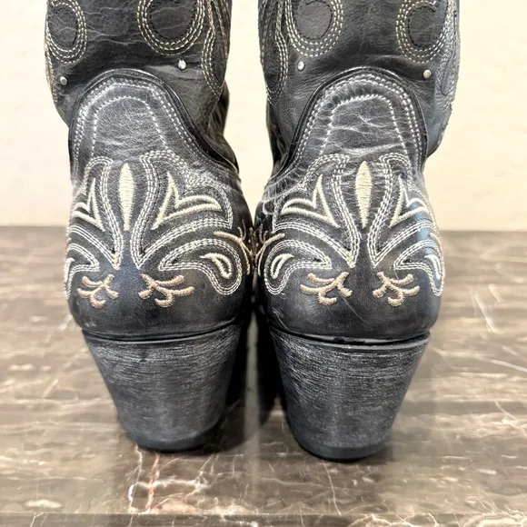 Sterling River Studded and Embroidered Leather Knee High Cowboy Boots