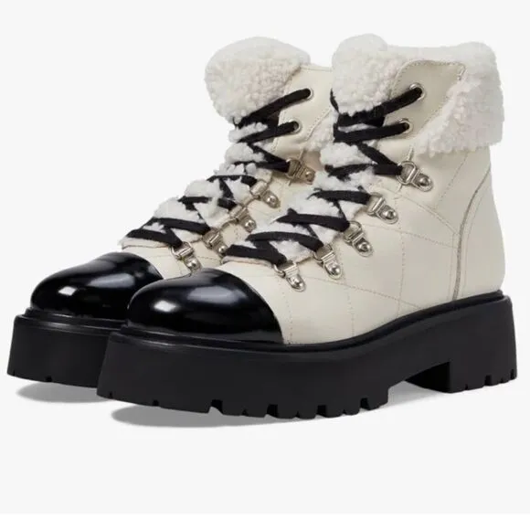 Steve Madden Color block Bone/Black Leather Lace UpBoots(Size 8)