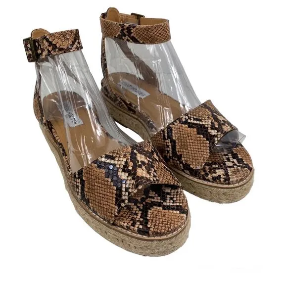 Steve Madden Gabrie Sandals Wedge Espadrille Snake Print Open Toe Womens 8M