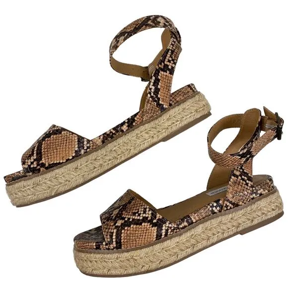 Steve Madden Gabrie Sandals Wedge Espadrille Snake Print Open Toe Womens 8M