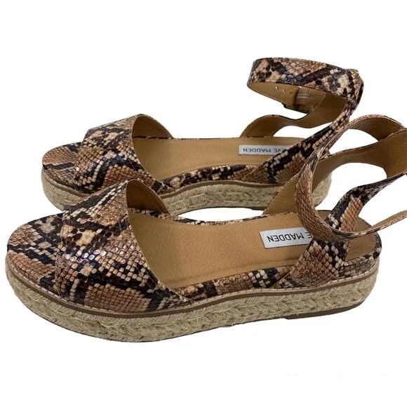 Steve Madden Gabrie Sandals Wedge Espadrille Snake Print Open Toe Womens 8M