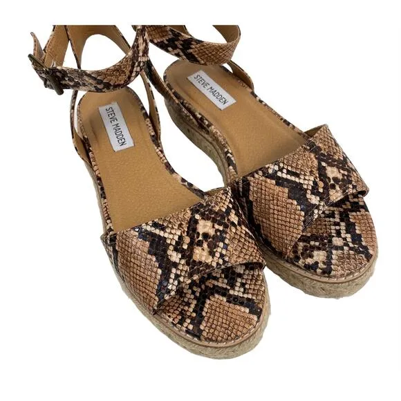 Steve Madden Gabrie Sandals Wedge Espadrille Snake Print Open Toe Womens 8M