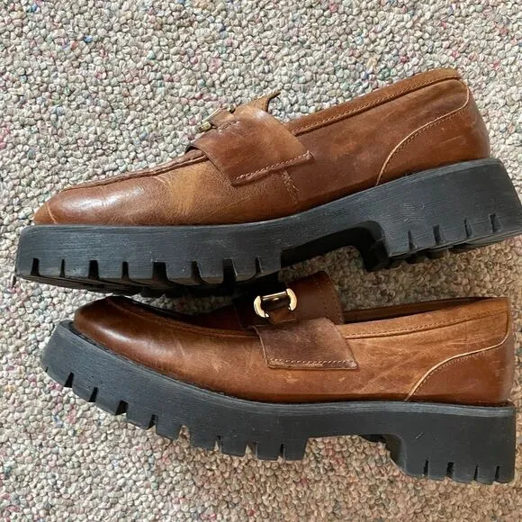 Steve Madden Leather Horse Bit Lug Sole Loafers Y2K