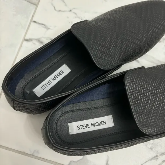 Steve Madden Leather Loafers Mens 10.5 Black Dieggo Textured