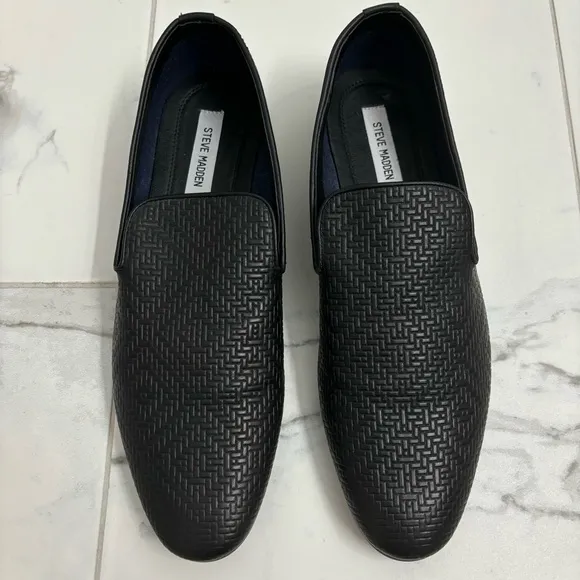Steve Madden Leather Loafers Mens 10.5 Black Dieggo Textured