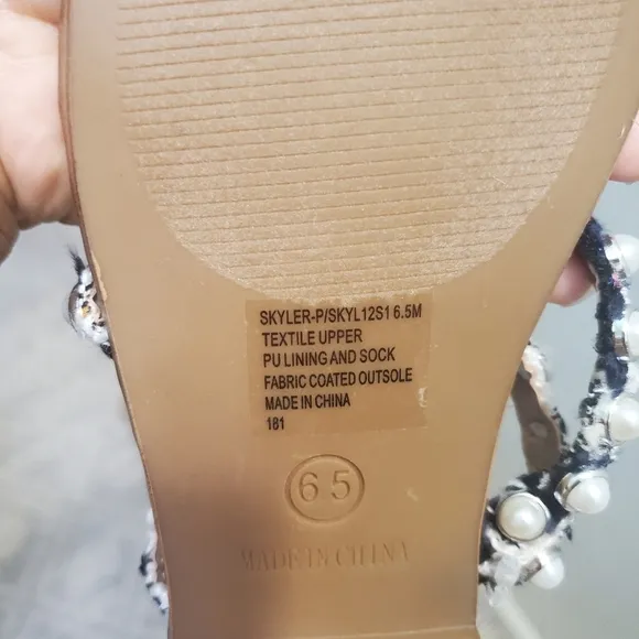 Steve Madden Skyler Sandal Pearl Navy Multi Flat Slides Beach Vacation Size 6.5