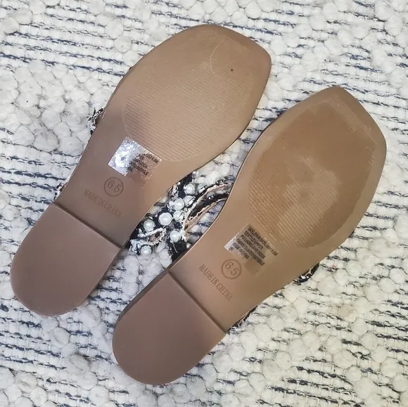 Steve Madden Skyler Sandal Pearl Navy Multi Flat Slides Beach Vacation Size 6.5