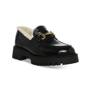 STEVE MADDEN Womens Black 1&quot; Platform Faux-Shearling Lando-f Loafers Shoes 9.5 M