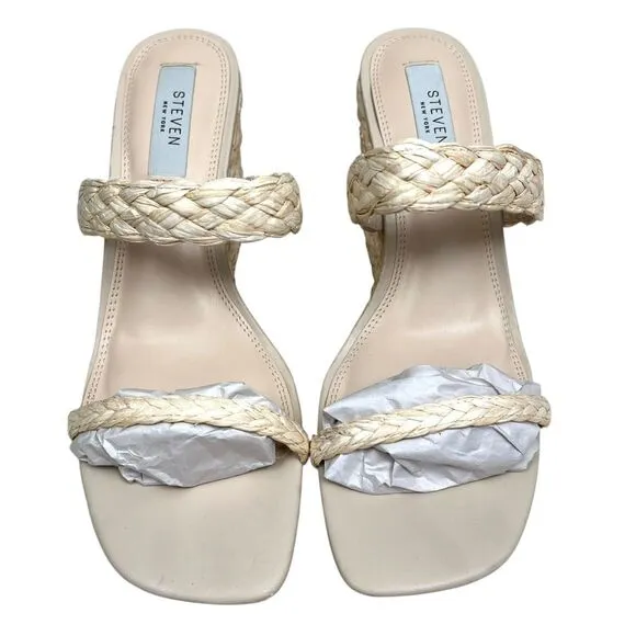 Steven New York Ardy Womens‎ Wedge Sandals Raffia Braided Espadrille Slides 9.5M