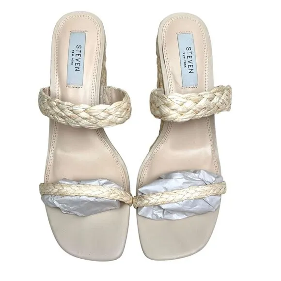 Steven New York Ardy Womens‎ Wedge Sandals Raffia Braided Espadrille Slides 9.5M