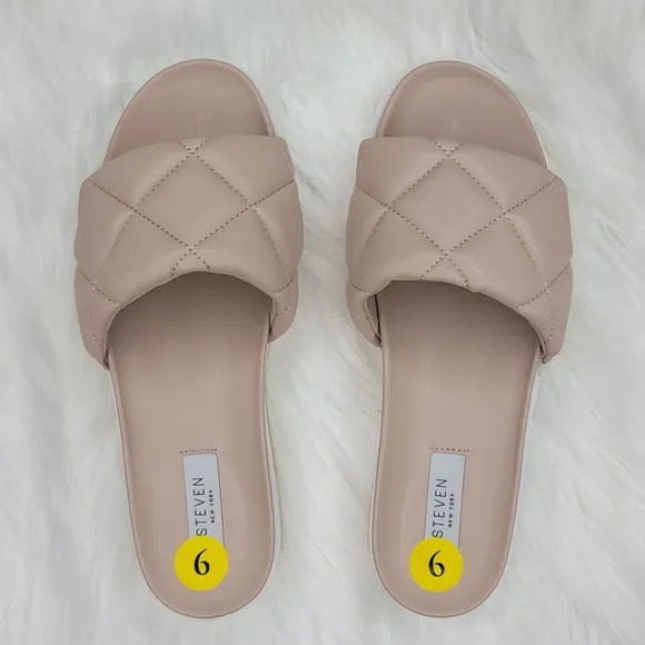 Steven New York Lazier Quilted Blush Slides Sandals