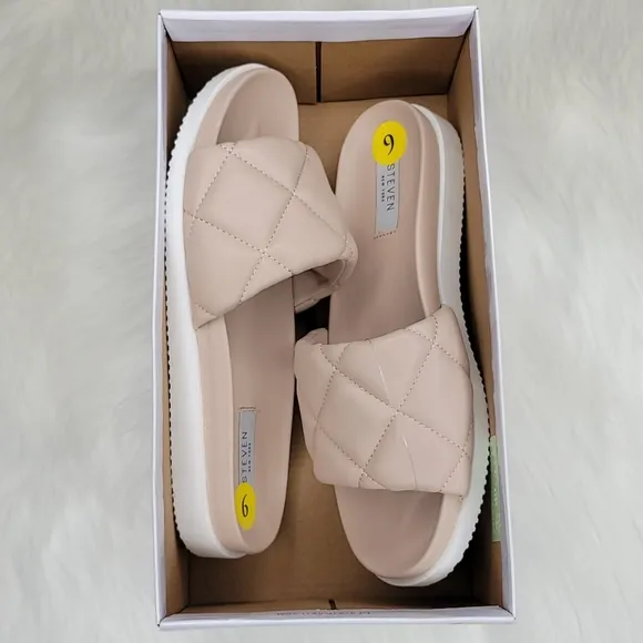 Steven New York Lazier Quilted Blush Slides Sandals
