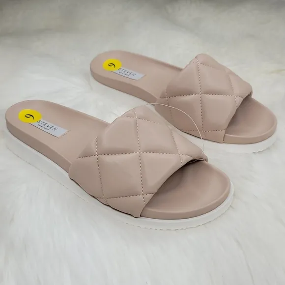Steven New York Lazier Quilted Blush Slides Sandals