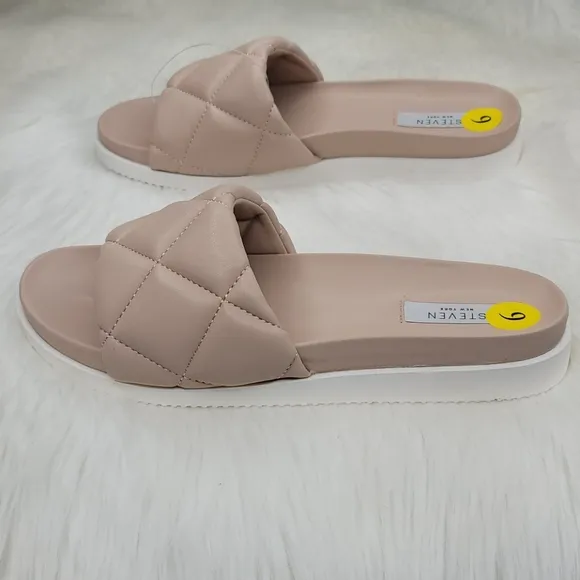 Steven New York Lazier Quilted Blush Slides Sandals