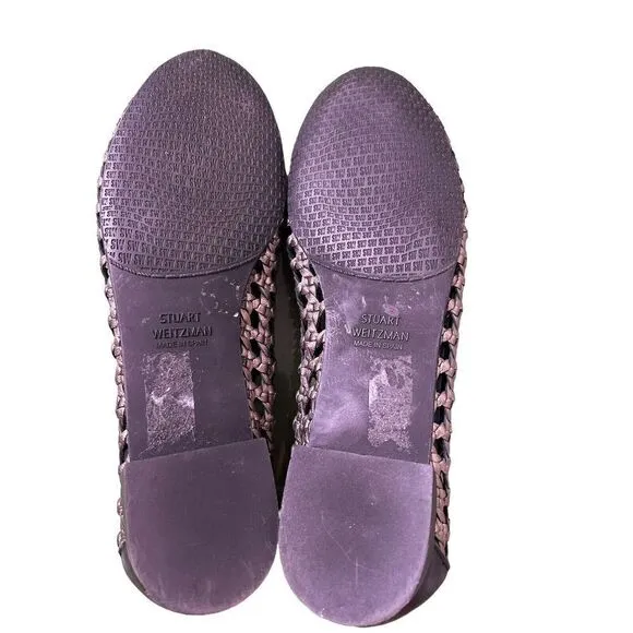 Stuart Weitzman Black And Gold Metallic Woven Leather Ballet Flats Size 7 M