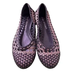 Stuart Weitzman Black And Gold Metallic Woven Leather Ballet Flats Size 7 M