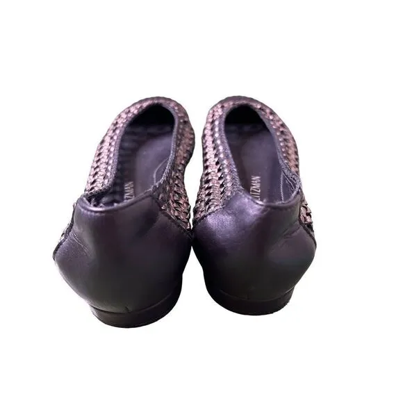 Stuart Weitzman Black And Gold Metallic Woven Leather Ballet Flats Size 7 M