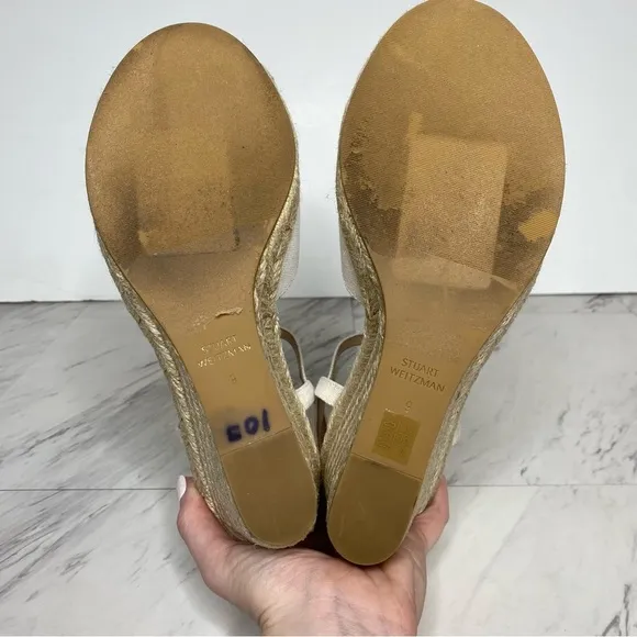 Stuart Weitzman Closed Toe Neutral Wedge Espadrille 9B
