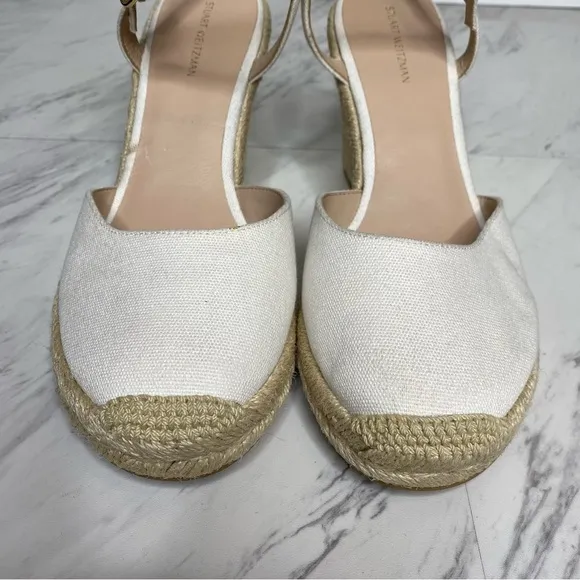 Stuart Weitzman Closed Toe Neutral Wedge Espadrille 9B