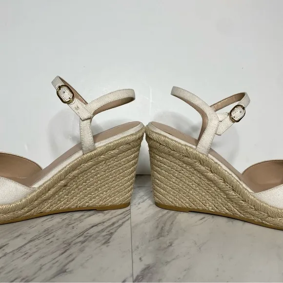 Stuart Weitzman Closed Toe Neutral Wedge Espadrille 9B