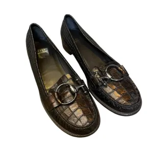 Stuart Weitzman Croc Embossed Leather Loafers Buckle Bit