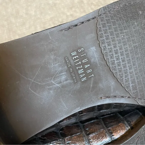 Stuart Weitzman Croc Embossed Leather Loafers Buckle Bit
