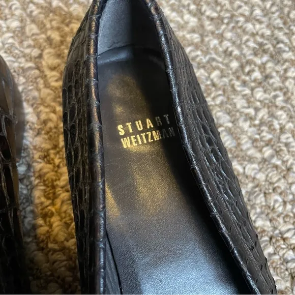 Stuart Weitzman Croc Embossed Leather Loafers Buckle Bit