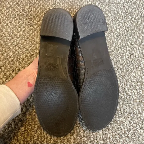Stuart Weitzman Croc Embossed Leather Loafers Buckle Bit