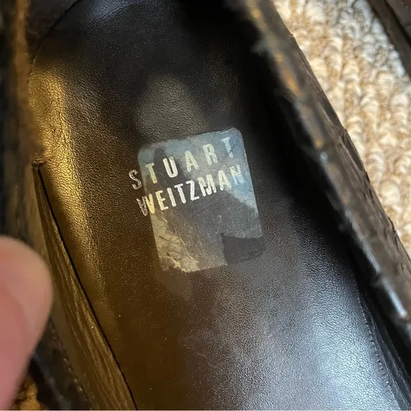 Stuart Weitzman Croc Embossed Leather Loafers Buckle Bit