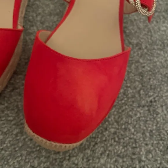 STUART WEITZMAN Crystal Buckle Suede Espadrilles Mule