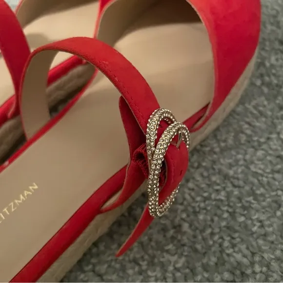 STUART WEITZMAN Crystal Buckle Suede Espadrilles Mule