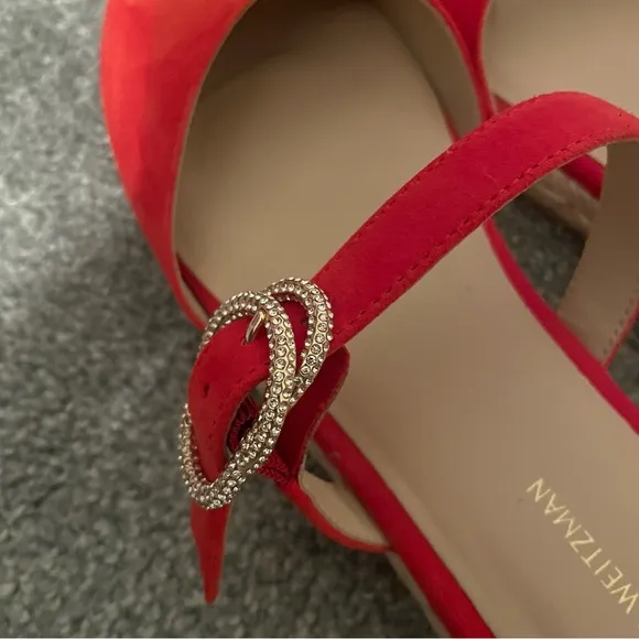 STUART WEITZMAN Crystal Buckle Suede Espadrilles Mule