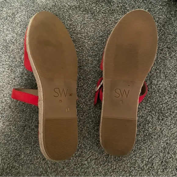 STUART WEITZMAN Crystal Buckle Suede Espadrilles Mule
