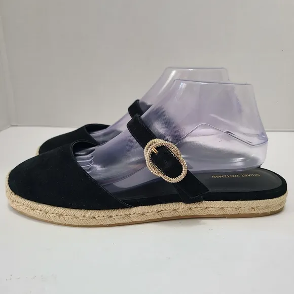Stuart Weitzman Crystal Buckle Suede Espadrilles Size‎ 10.5
