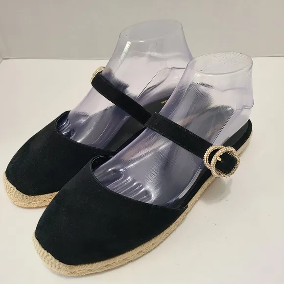 Stuart Weitzman Crystal Buckle Suede Espadrilles Size‎ 10.5