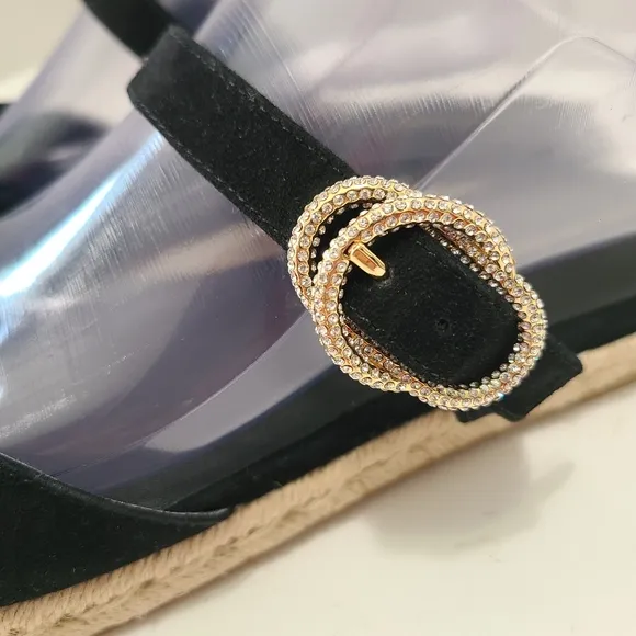 Stuart Weitzman Crystal Buckle Suede Espadrilles Size‎ 10.5