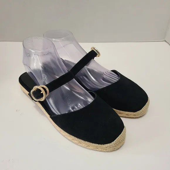 Stuart Weitzman Crystal Buckle Suede Espadrilles Size‎ 10.5