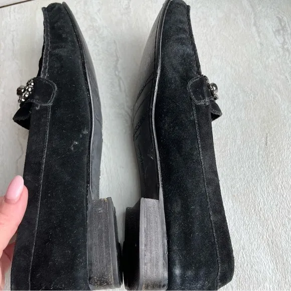 Stuart Weitzman Driving Loafers Black Suede Leather Size 7.5 Crystal Embellished