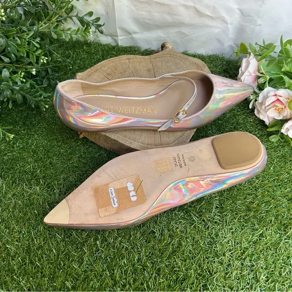 Stuart Weitzman EMILIA MARY JANE FLAT inBALLET  Iridescent Patent size 8 new