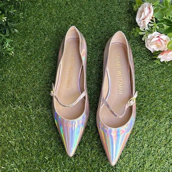 Stuart Weitzman EMILIA MARY JANE FLAT inBALLET  Iridescent Patent size 8 new